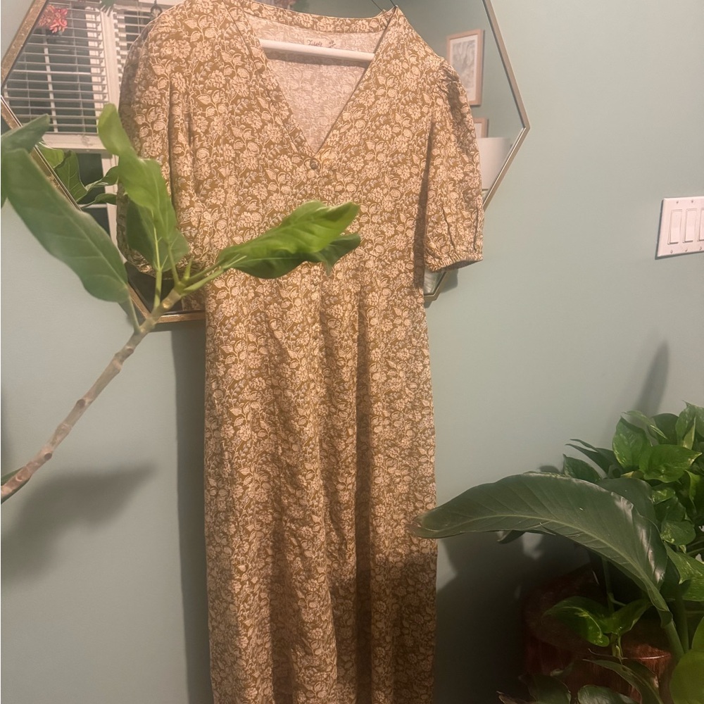 Faherty Beige Floral Midi Dress